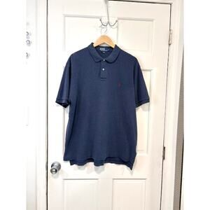 POLO Ralph Lauren Shirt Men's XL Short Sleeve Navy Blue Heathered 100% Cotton